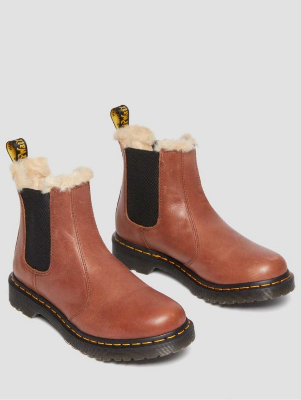 🆕️ Dr. Martens 2976 Faux Fur Lined Chelsea Boots Brown | Winter Boots 6 Boho